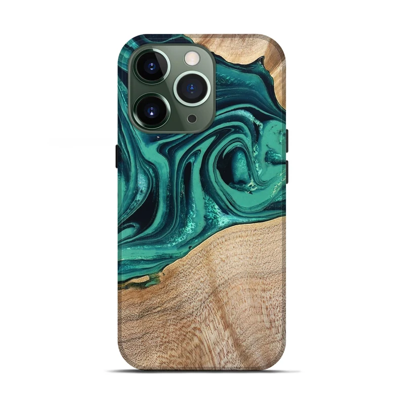 iPhone 13 Pro Wood Live Edge Phone Case - Kattie (Green, 829783)