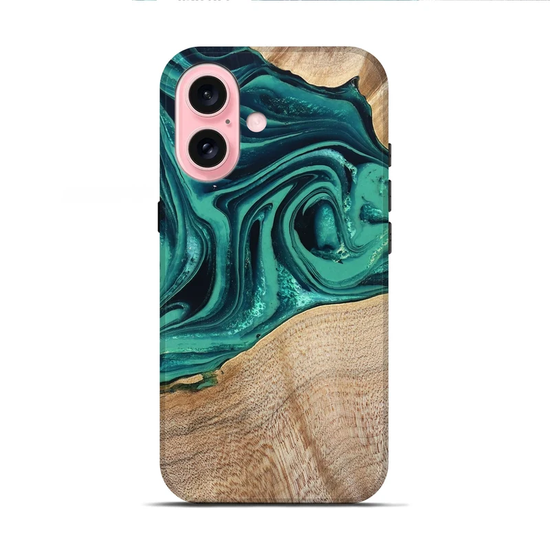 iPhone 16 Wood Live Edge Phone Case - Kattie (Green, 829783)
