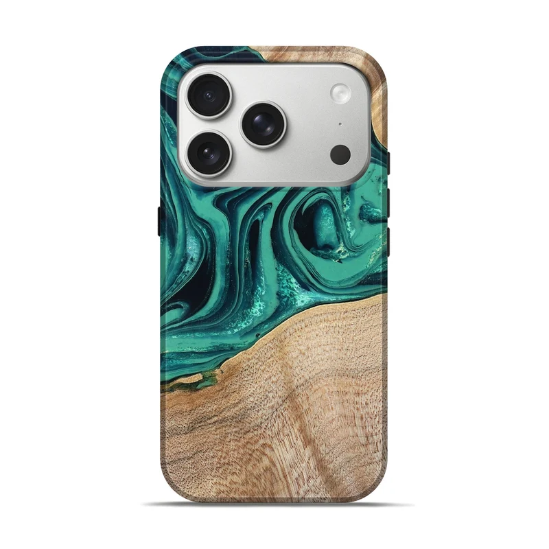 iPhone 17 Pro Wood Live Edge Phone Case - Kattie (Green, 829783)