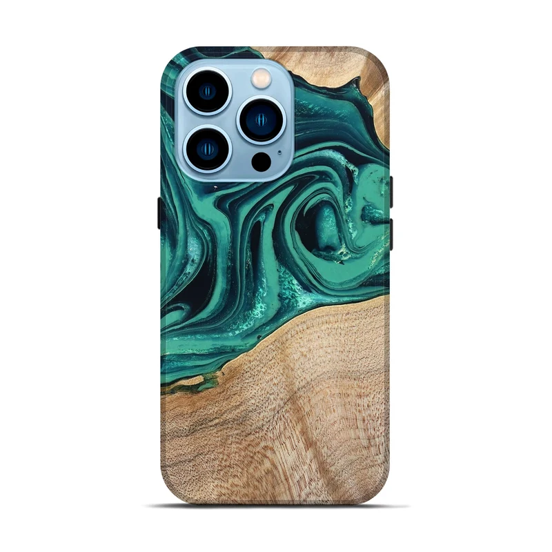 iPhone 14 Pro Wood Live Edge Phone Case - Kattie (Green, 829783)