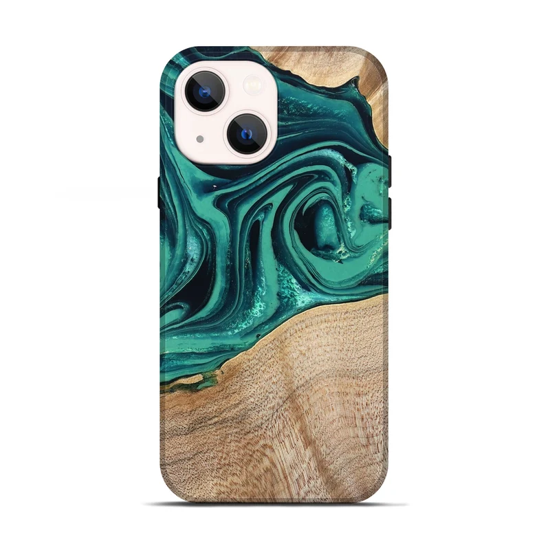 iPhone 13 Wood Live Edge Phone Case - Kattie (Green, 829783)