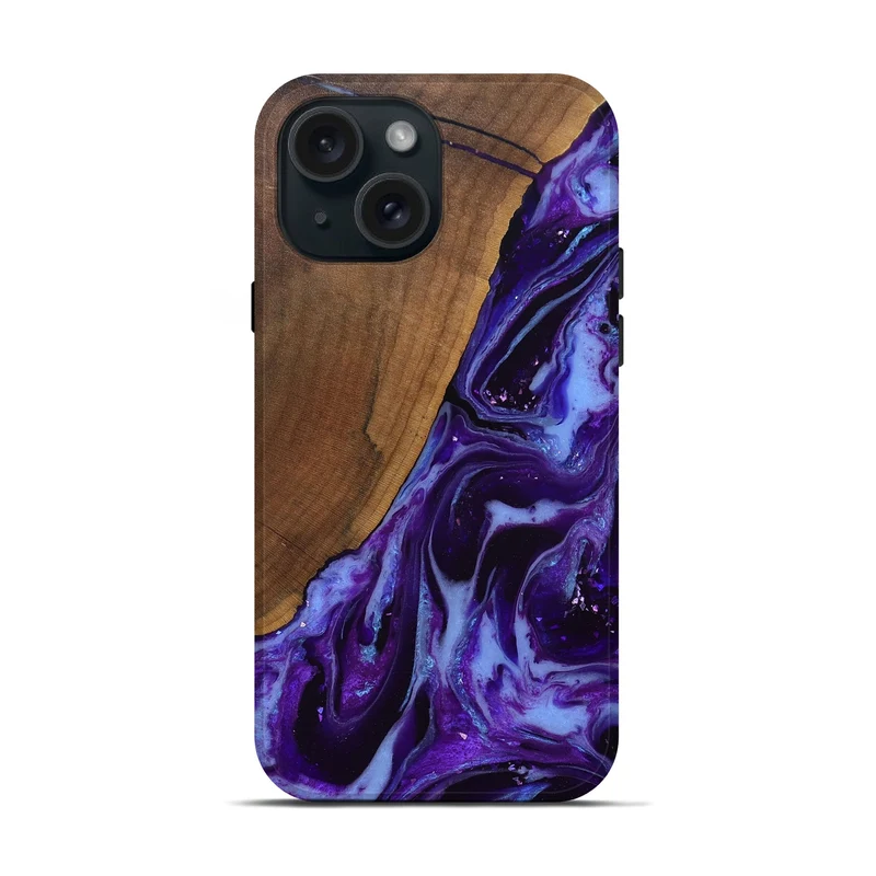 iPhone 15 Wood Live Edge Phone Case - Koen (Purple, 829794)