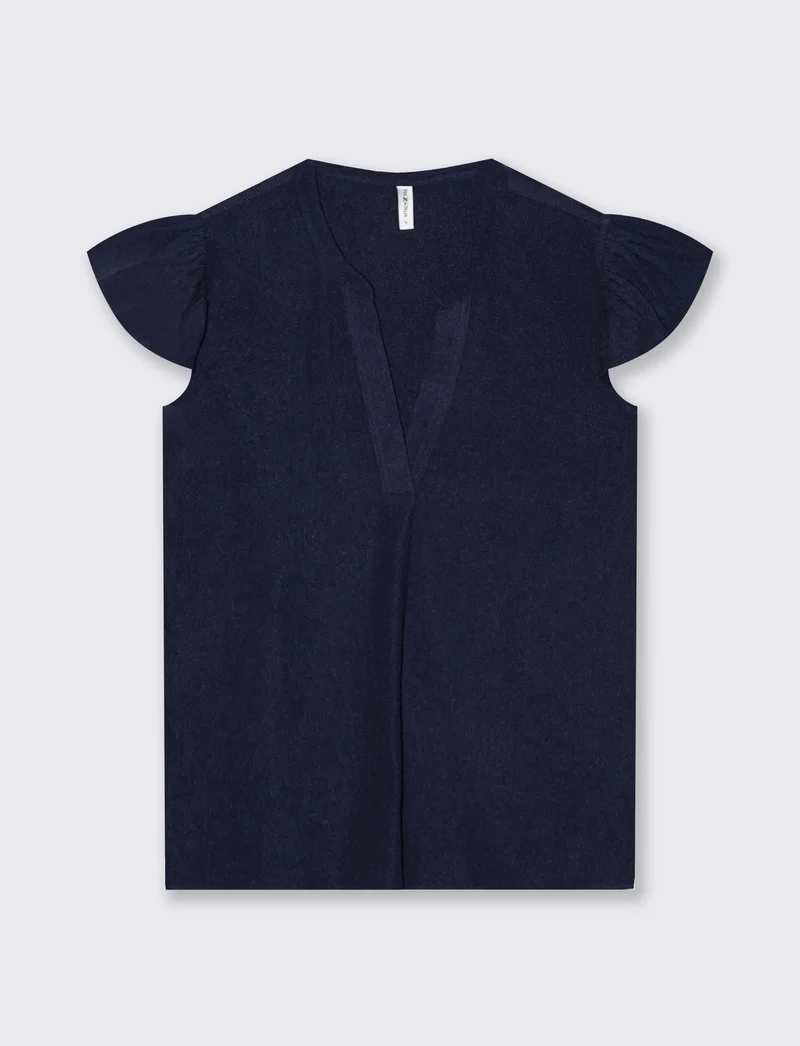 Blusa con scollo a V e rouches maniche - Blu