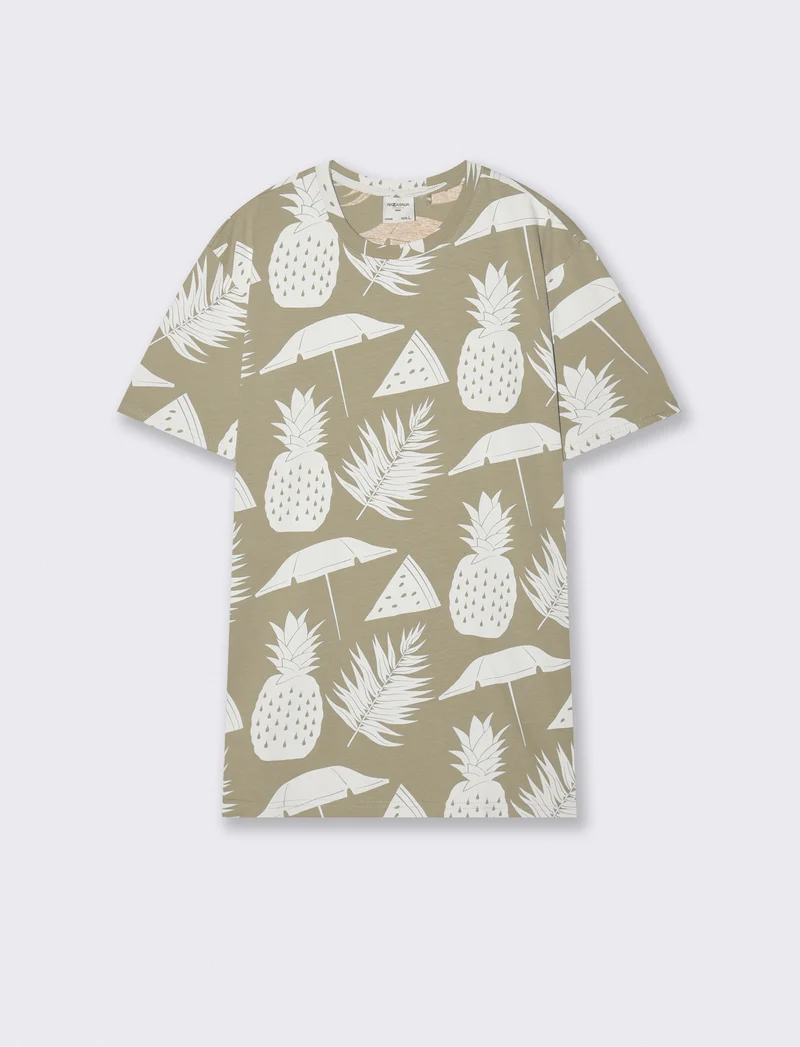 T-shirt cotone floreale all over - Grigio stone