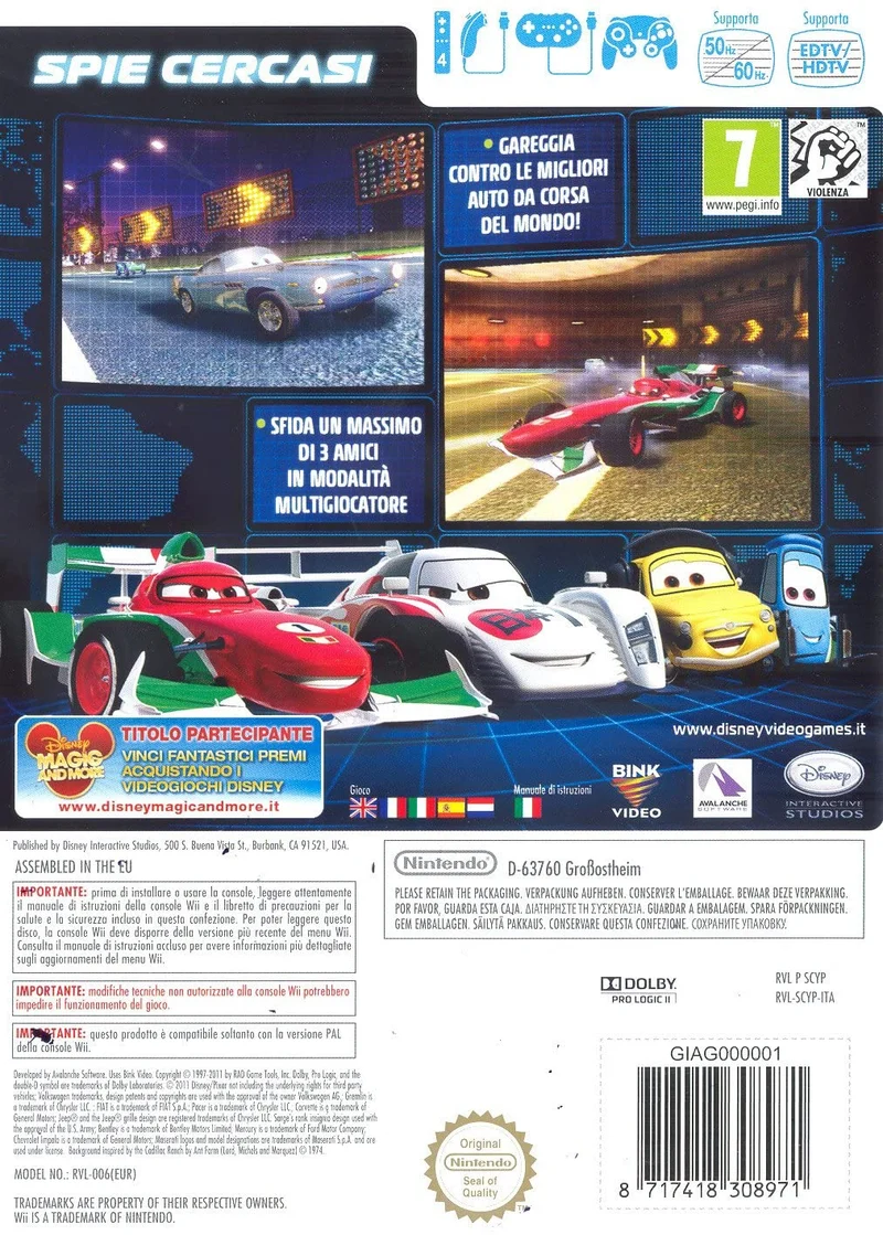 DISNEY PIXAR CARS 2 NINTENDO WII (IN ITALIANO)