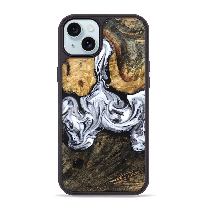 iPhone 15 Plus Wood Phone Case - Ellis (Black & White, 829739)