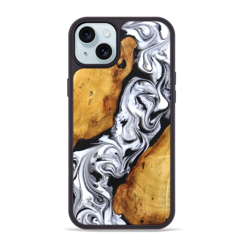 iPhone 15 Plus Wood Phone Case - Castiel (Black & White, 829738)