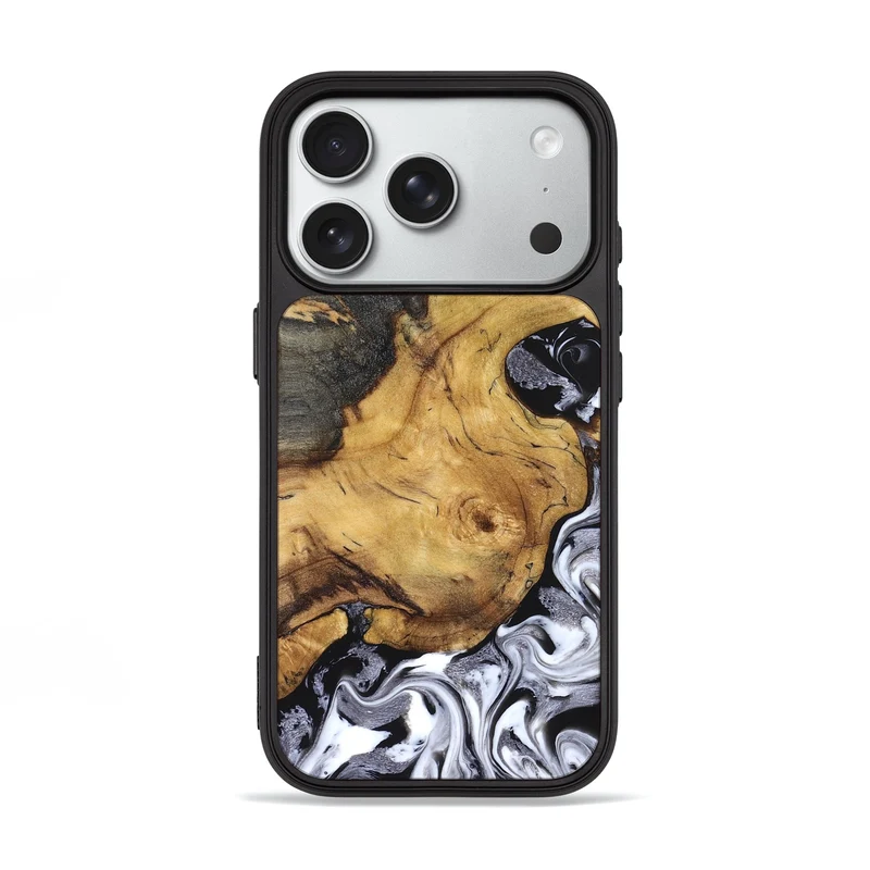 iPhone 18 Pro Wood Phone Case - Teresa (Black & White, 829737)