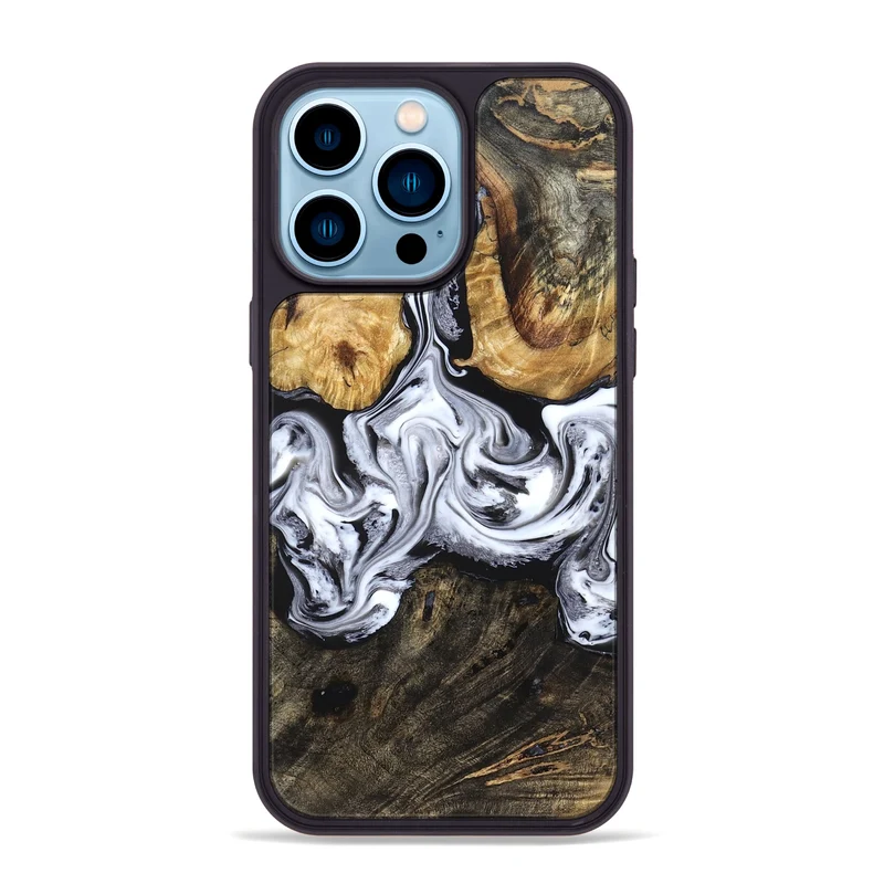 iPhone 14 Pro Max Wood Phone Case - Ellis (Black & White, 829739)