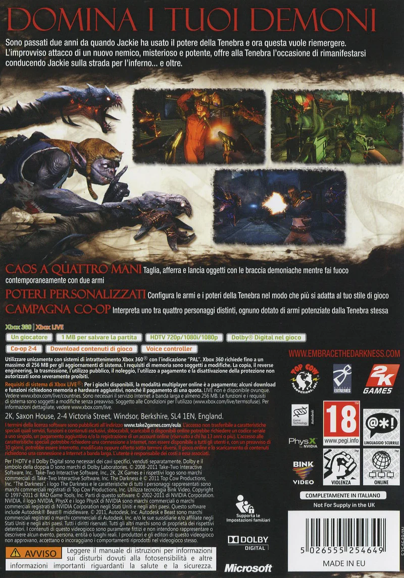 The Darkness II Xbox 360 Edizione Italiana