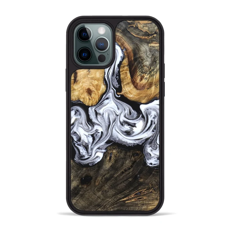 iPhone 12 Pro Max Wood Phone Case - Ellis (Black & White, 829739)
