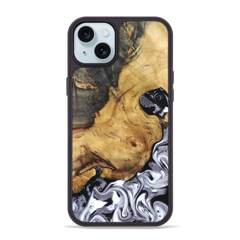 iPhone 15 Plus Wood Phone Case - Teresa (Black & White, 829737)