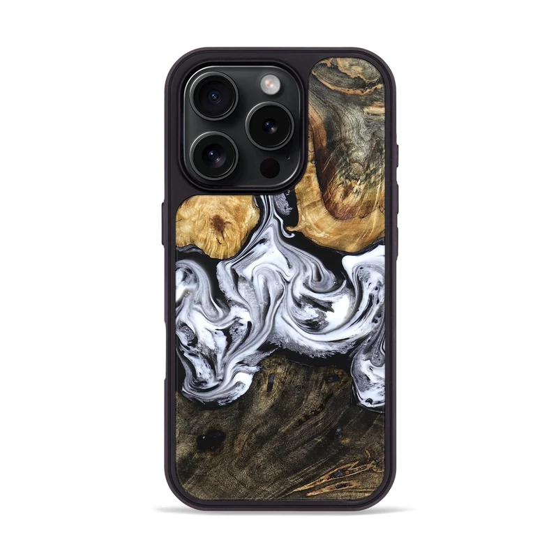 iPhone 16 Pro Wood Phone Case - Ellis (Black & White, 829739)