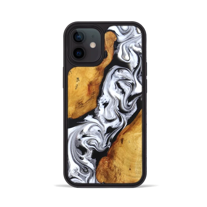 iPhone 12 Wood Phone Case - Castiel (Black & White, 829738)