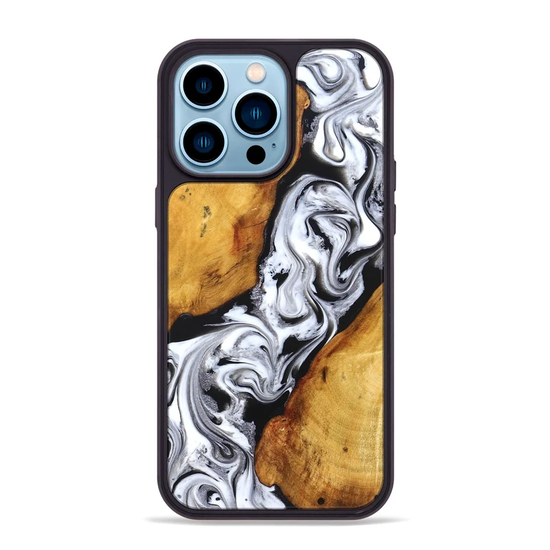 iPhone 14 Pro Max Wood Phone Case - Castiel (Black & White, 829738)