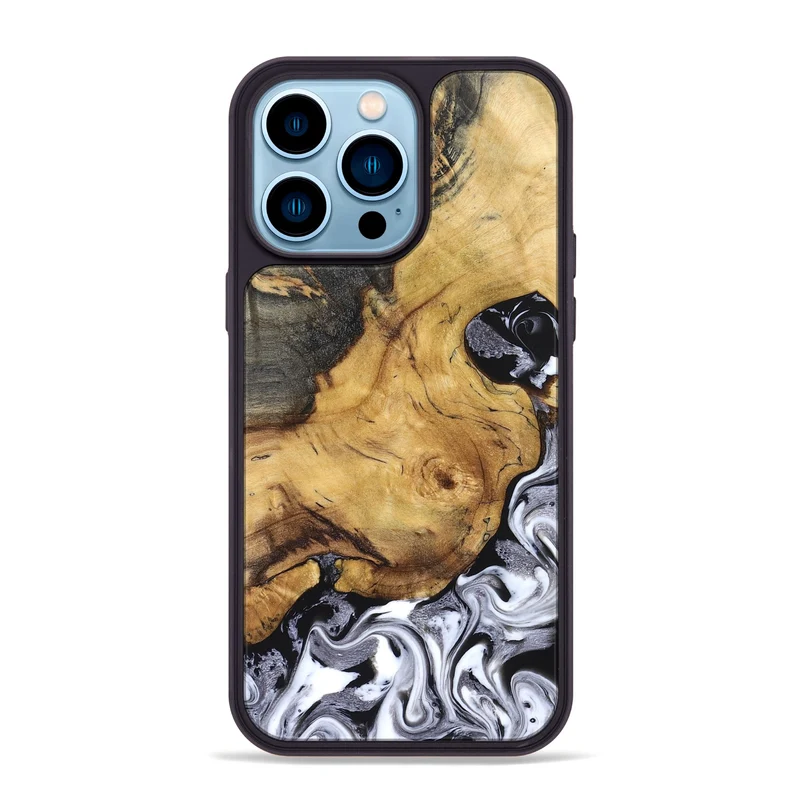 iPhone 14 Pro Max Wood Phone Case - Teresa (Black & White, 829737)
