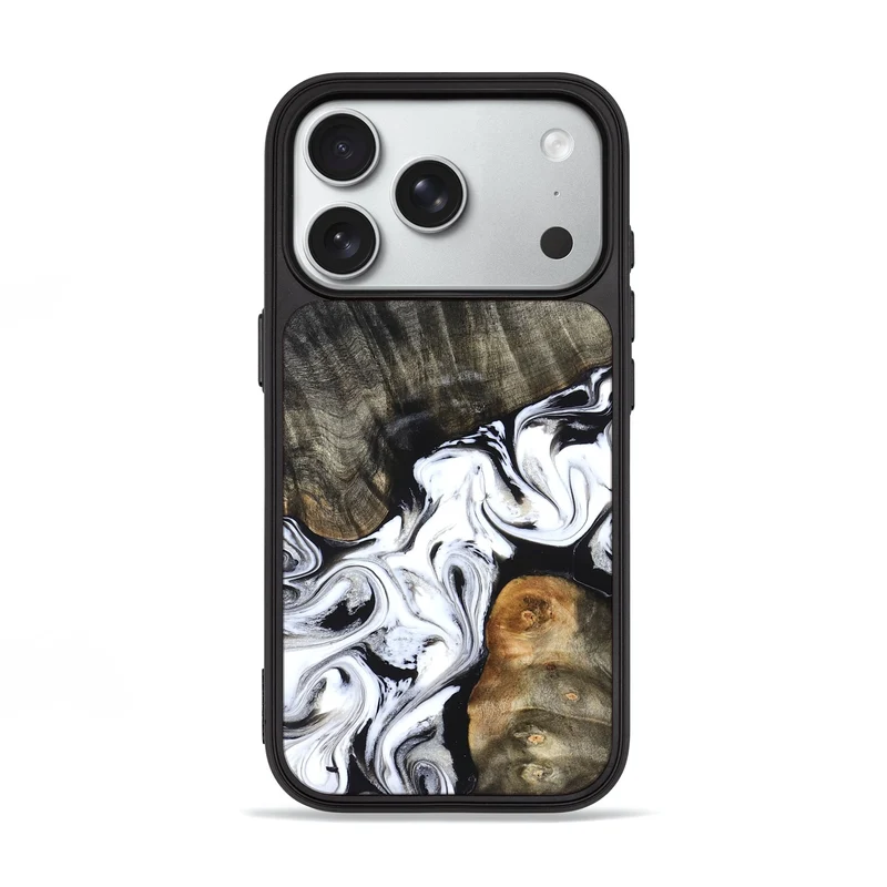 iPhone 18 Pro Wood Phone Case - Deidre (Black & White, 829735)