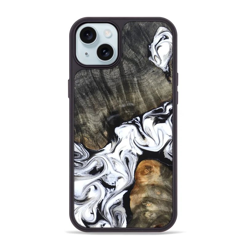 iPhone 15 Plus Wood Phone Case - Deidre (Black & White, 829735)