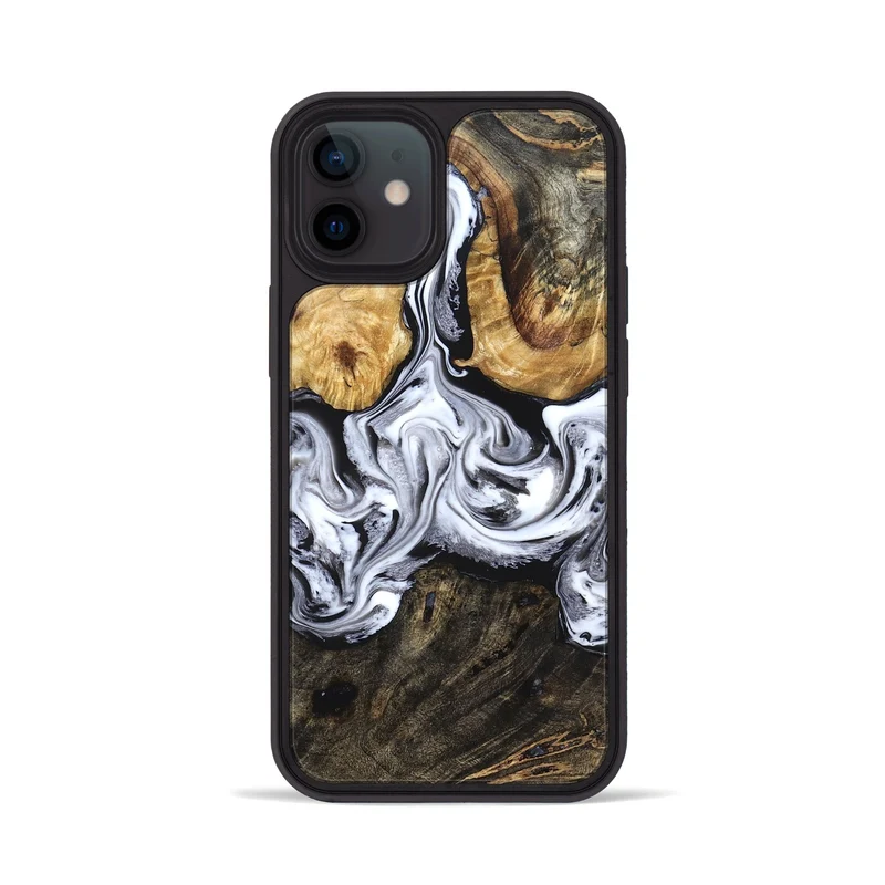 iPhone 12 Wood Phone Case - Ellis (Black & White, 829739)