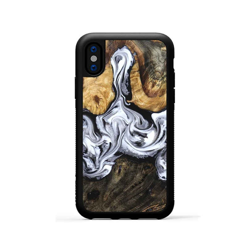 iPhone Xs Wood Phone Case - Ellis (Black & White, 829739)