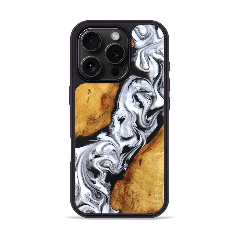 iPhone 16 Pro Wood Phone Case - Castiel (Black & White, 829738)