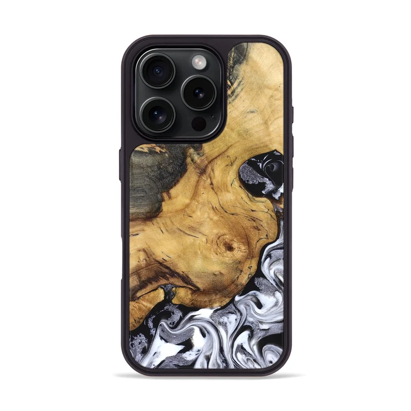 iPhone 16 Pro Wood Phone Case - Teresa (Black & White, 829737)