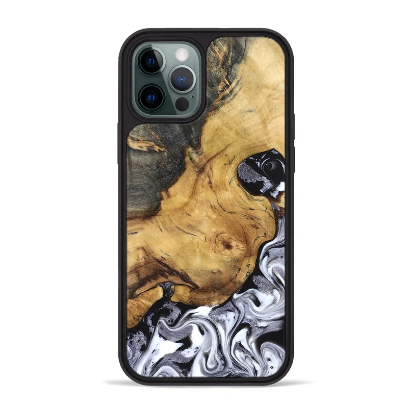 iPhone 12 Pro Max Wood Phone Case - Teresa (Black & White, 829737)