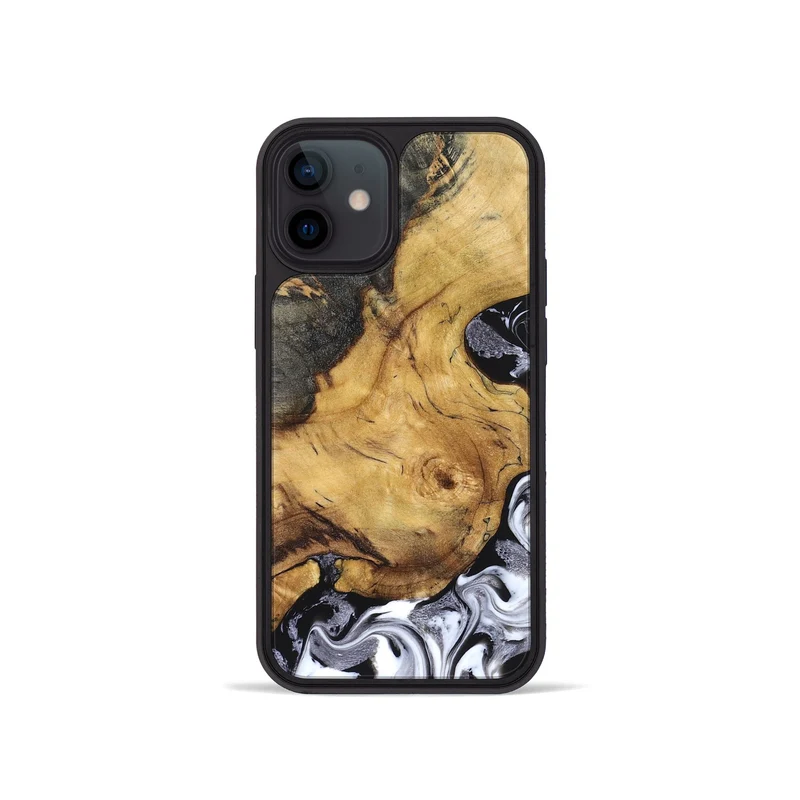 iPhone 12 mini Wood Phone Case - Teresa (Black & White, 829737)
