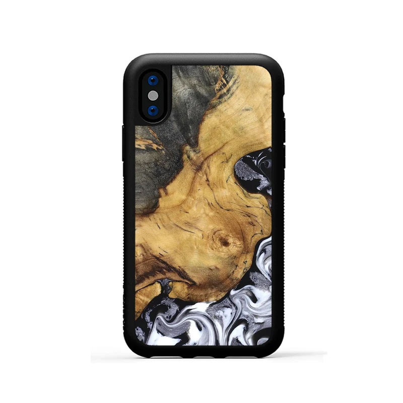 iPhone Xs Wood Phone Case - Teresa (Black & White, 829737)