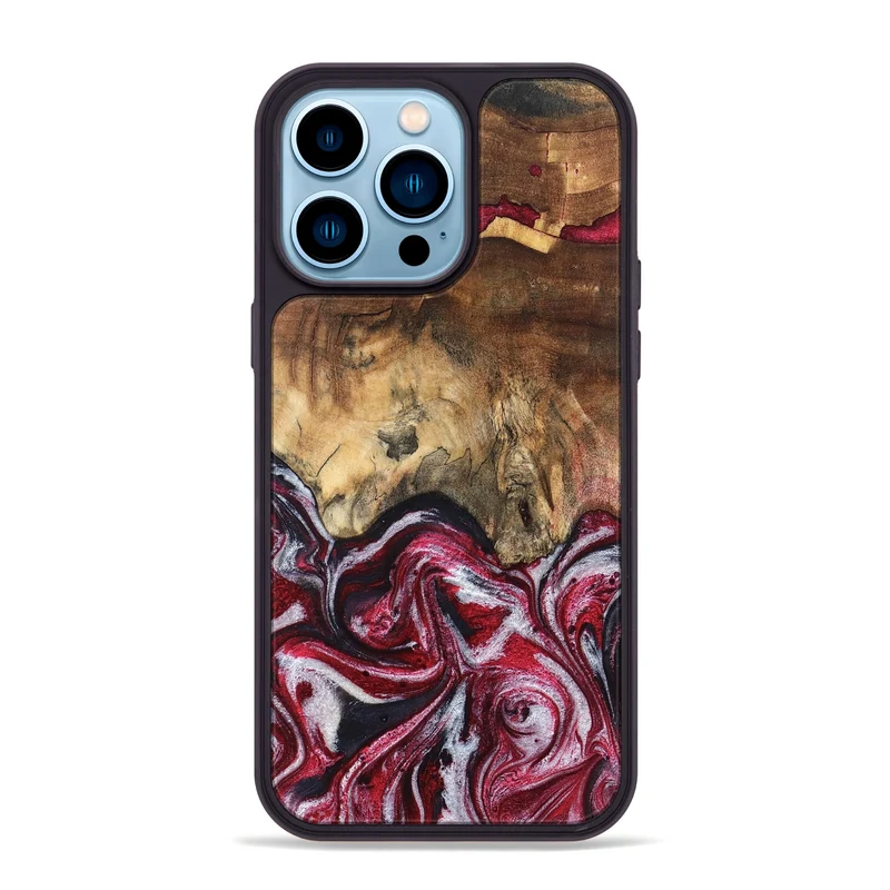 iPhone 14 Pro Max Wood Phone Case - Chaya (Red, 829722)