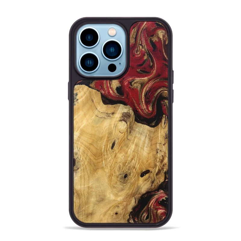 iPhone 14 Pro Max Wood Phone Case - Mina (Red, 829714)